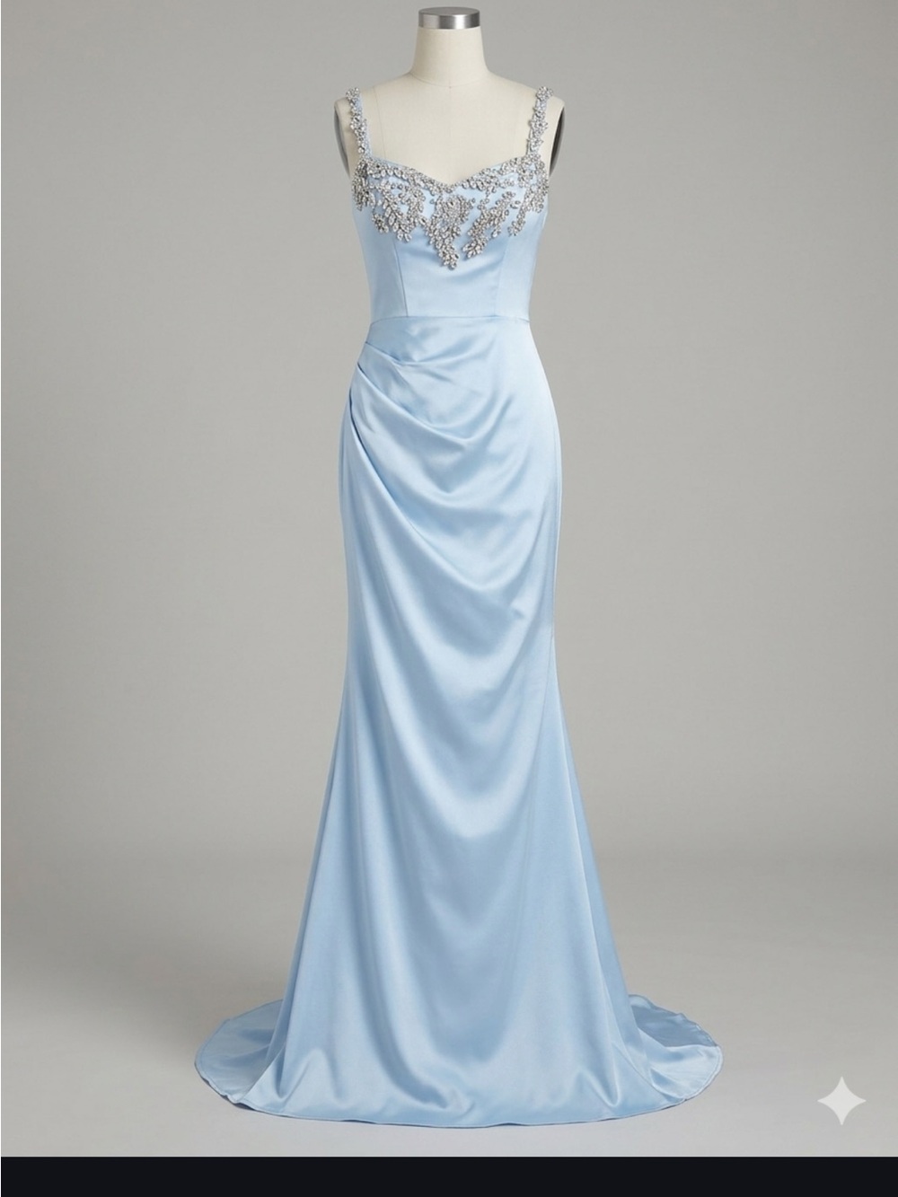 Sky Blue Embellished Satin Prom Gown